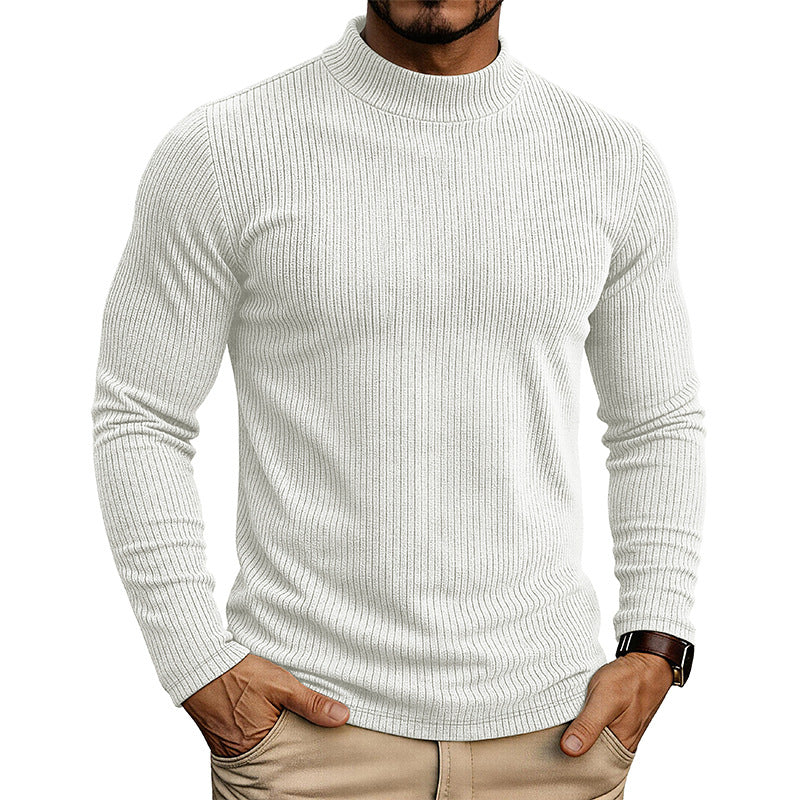Men's Mandarin Collar Sweater – Fine Rib Slim Fit