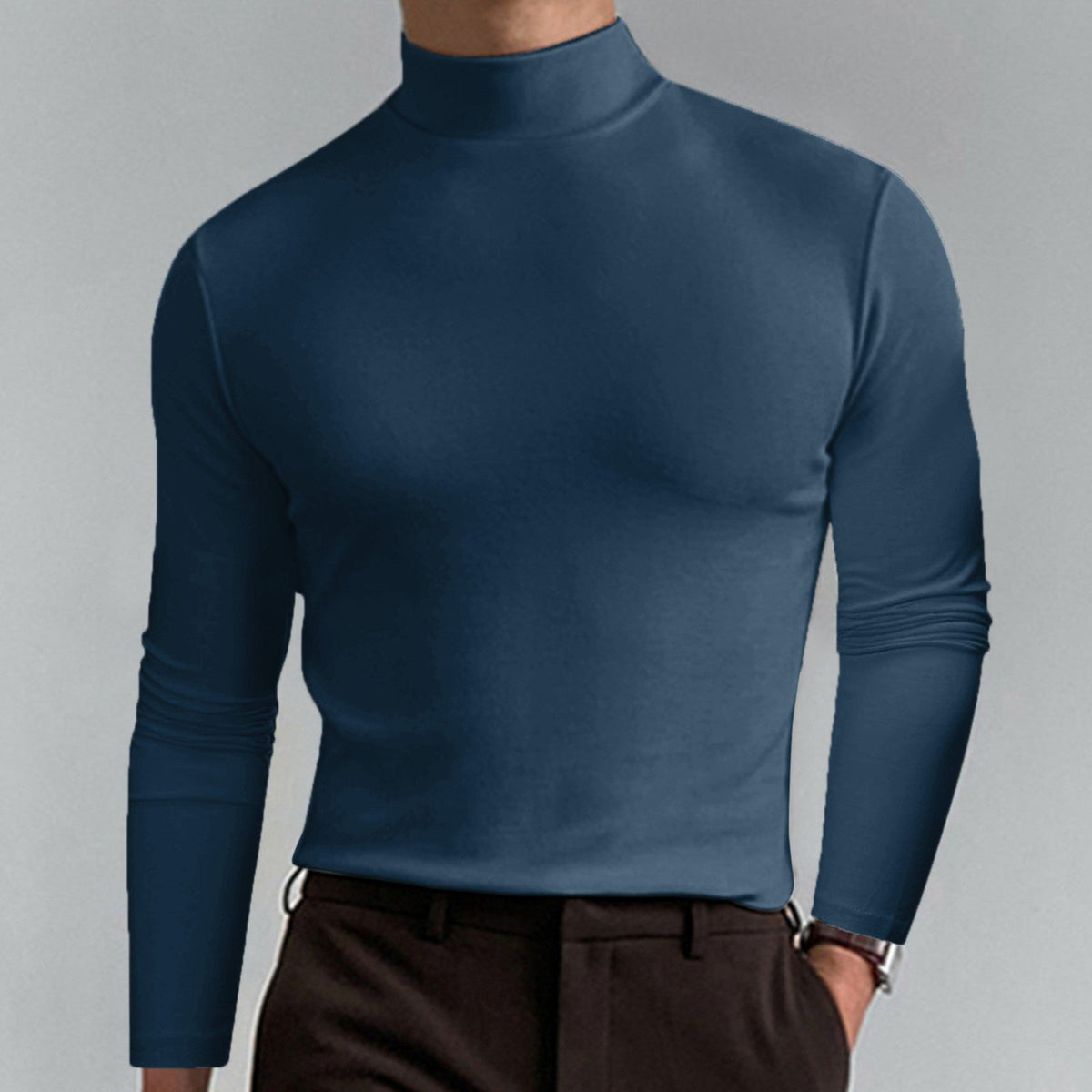Men's High Neck Long Sleeve T-Shirt – Clean Regular Fit