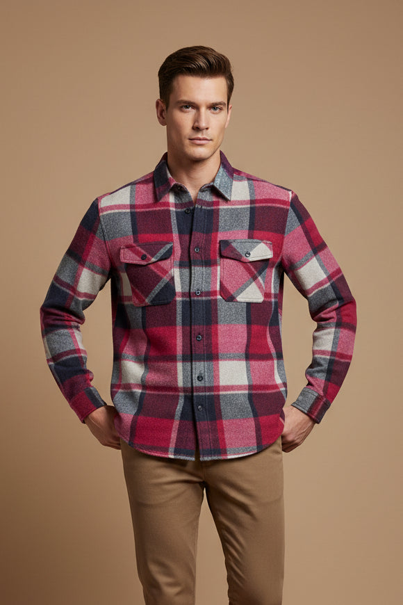 Men's Flannel-Style Shirt – Brushed Plaid Relaxed Fit
