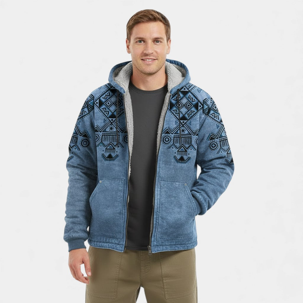 Men's Fleece-Lined Hooded Cardigan – Retro Print Zip