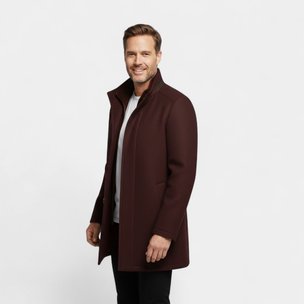 Men's Wool Coat – Double Collar Mid-Length