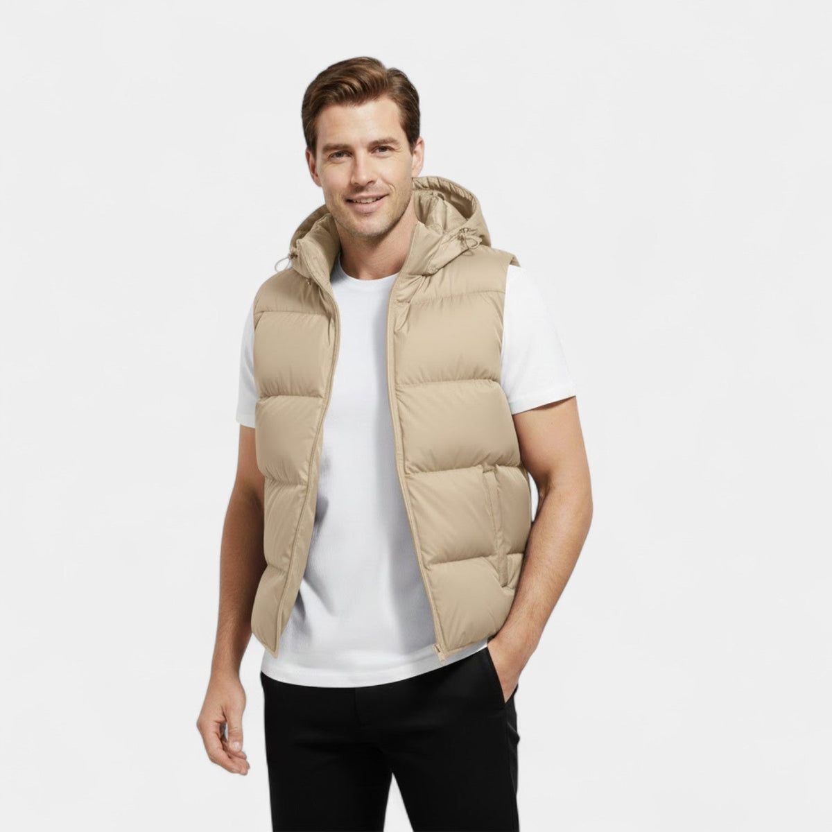 Men's Quilted Cotton Vest – Detachable Hood, Stand Collar