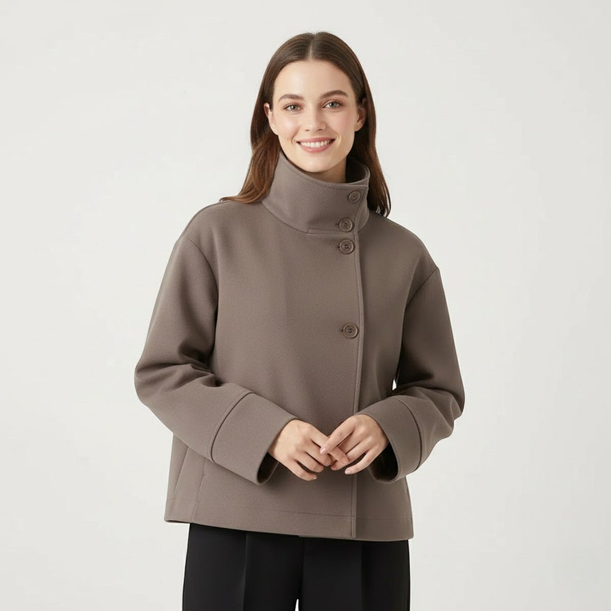 Women's Funnel-Neck Wool-Blend Coat – Relaxed Single-Breasted