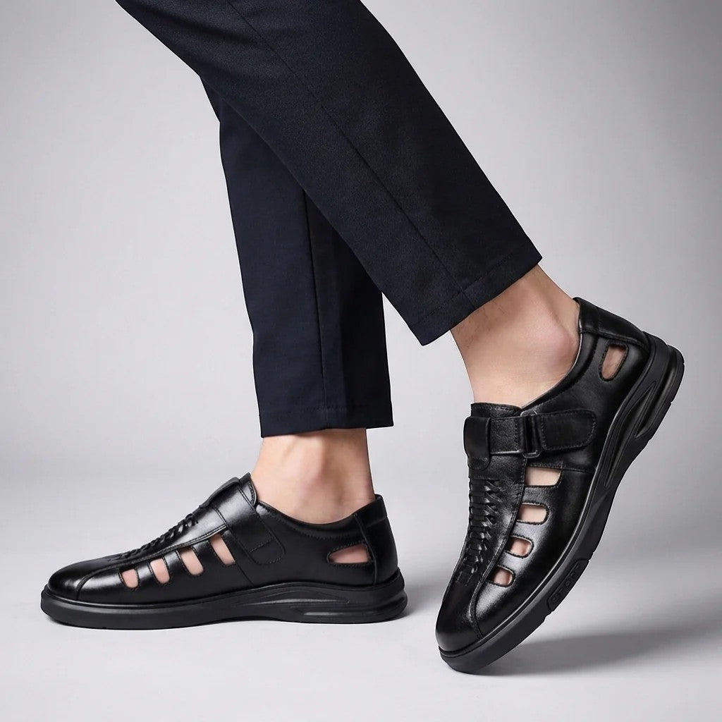 Men's Closed-Toe Leather Sandal – Cutout Upper