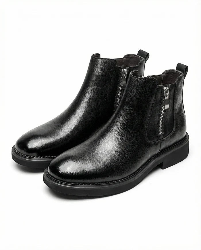 Men's Leather Ankle Boot – Side Zip Wedge Heel