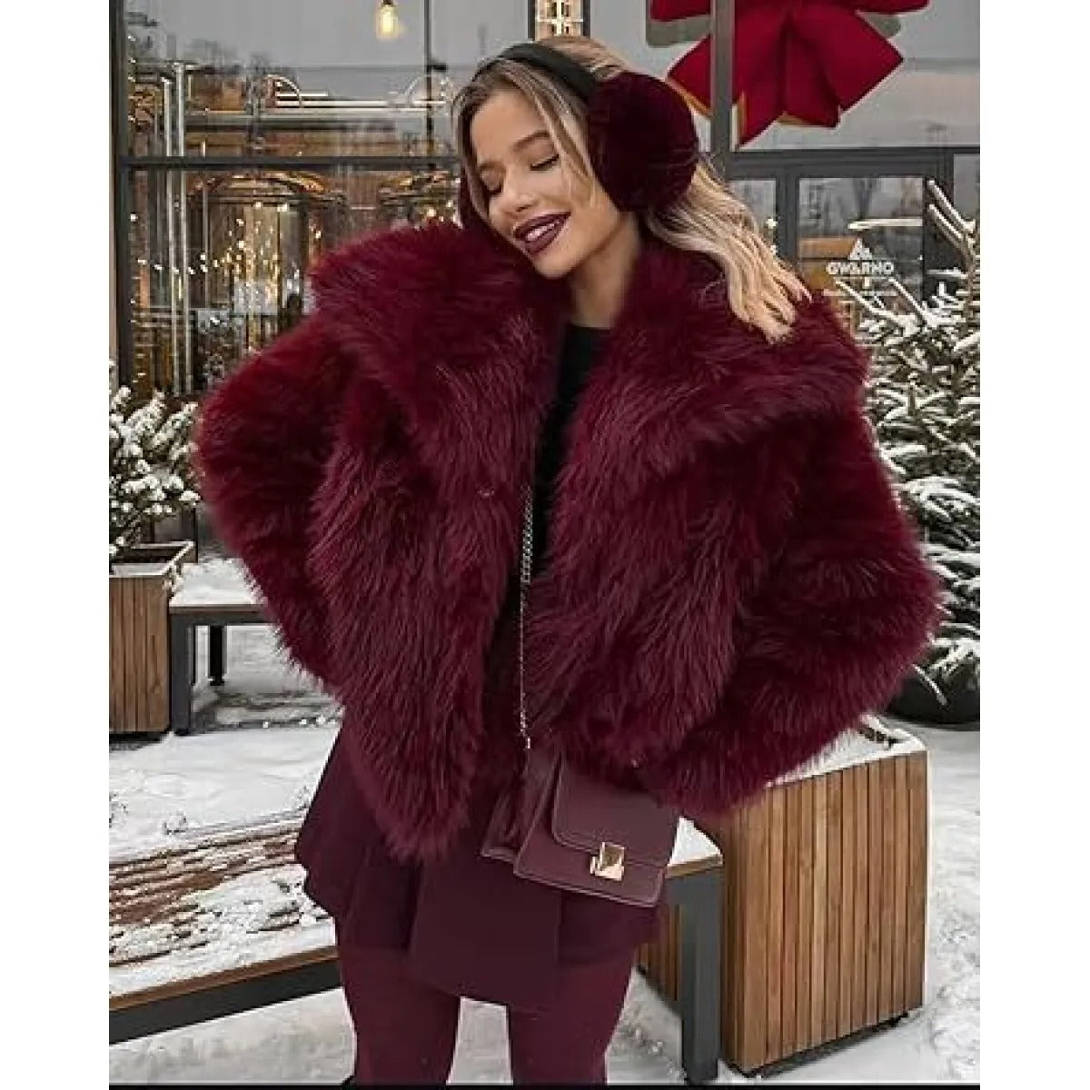 Women's Faux Fur Cropped Coat – Wide Lapel Open Front