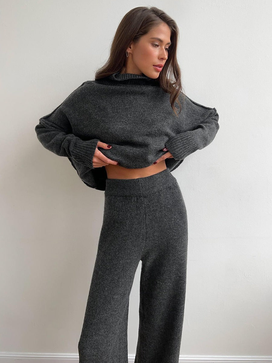 Women's Knit Two-Piece Set – Relaxed Sweater & Wide Pants
