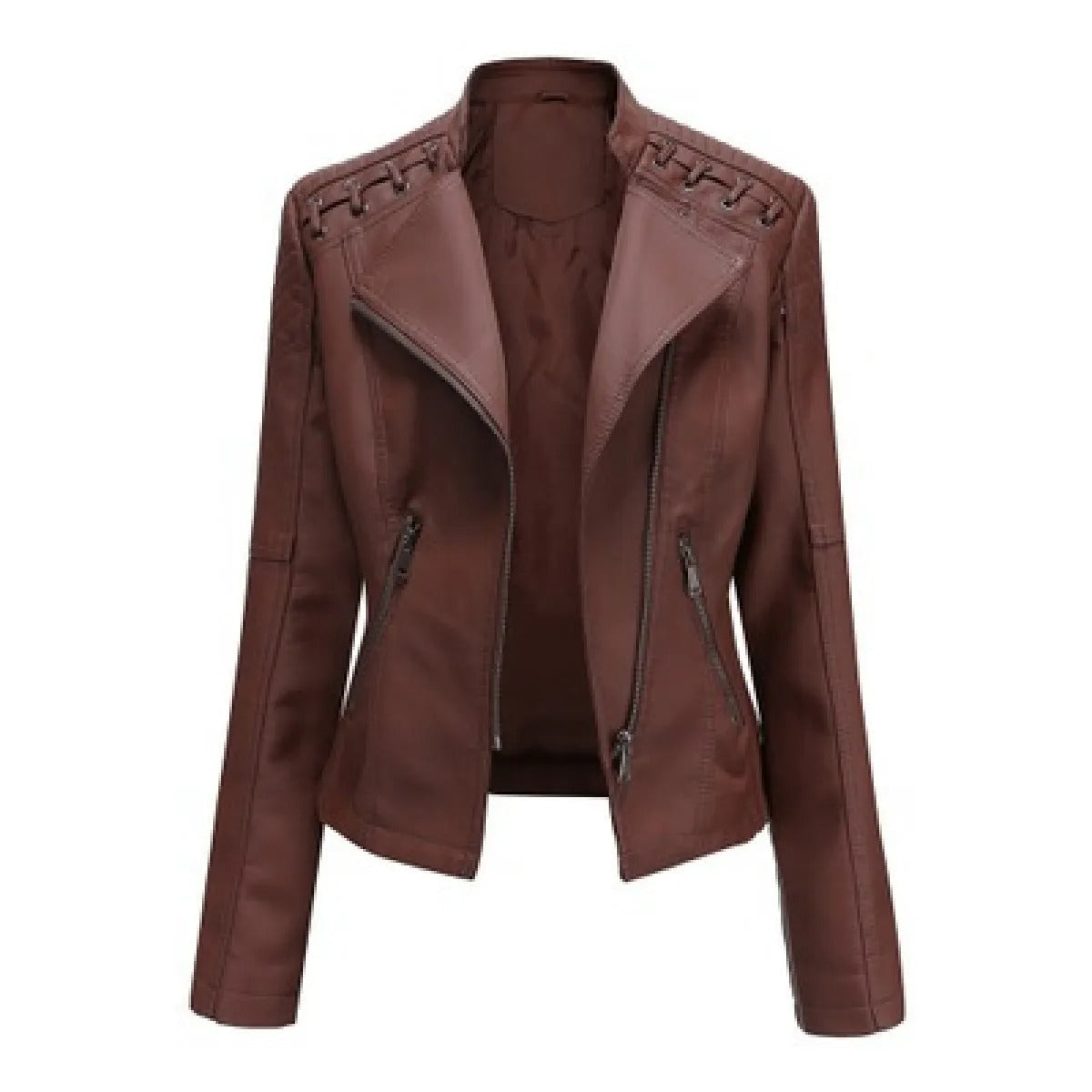Women's Faux Leather Jacket – Slim Cropped Lapel
