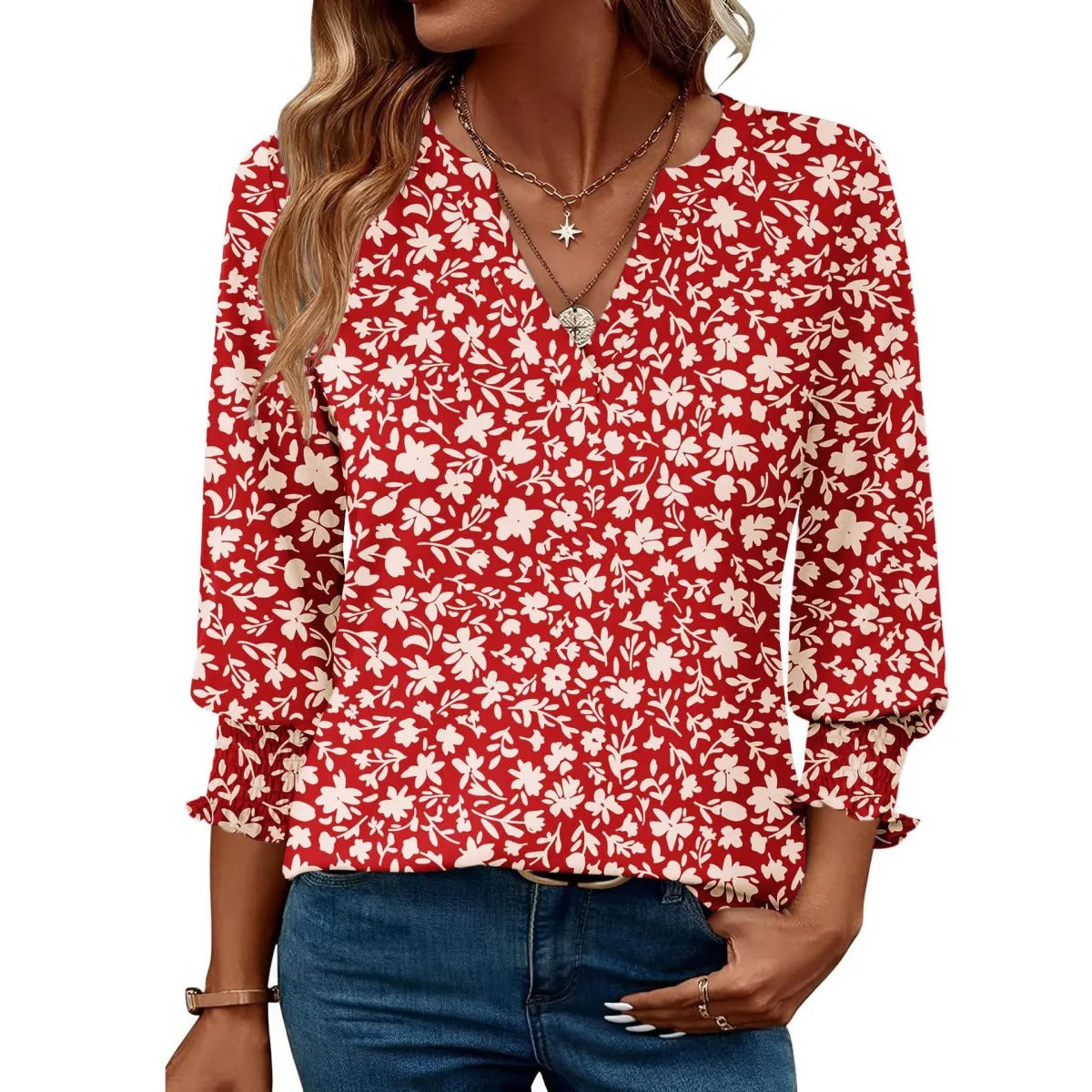 Women's Printed Blouse – Relaxed Three-Quarter Sleeve