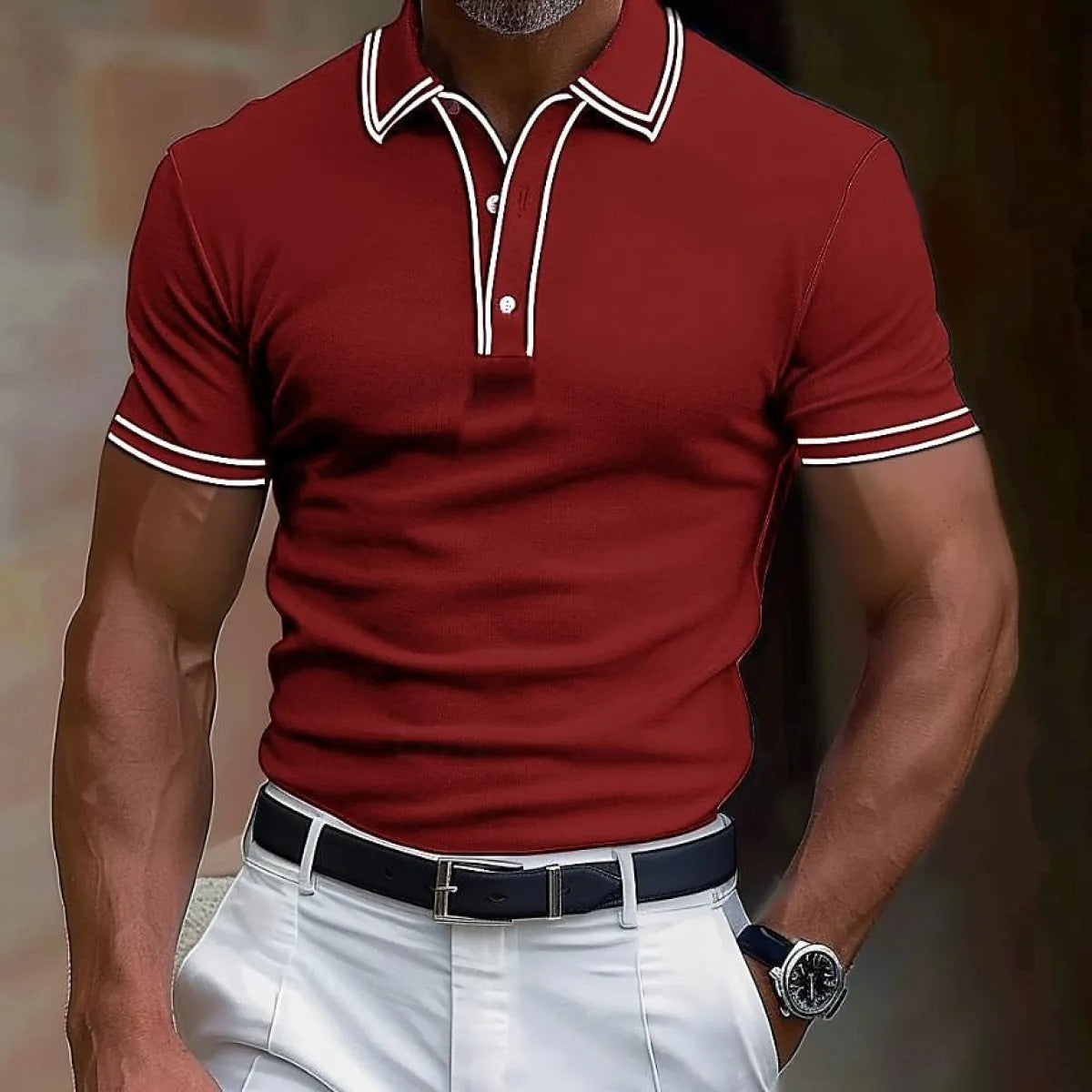Men's Knit Polo Shirt – Contrast Tipped Collar
