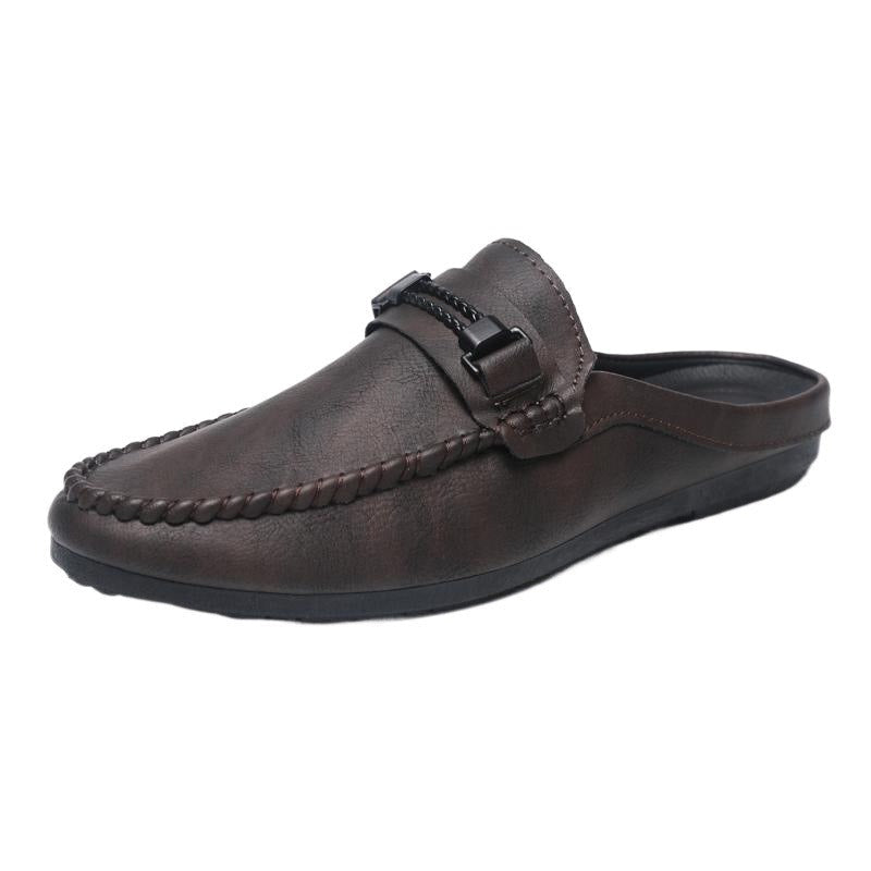 Men's Leather Loafer Mules – Open-Back Moc-Toe