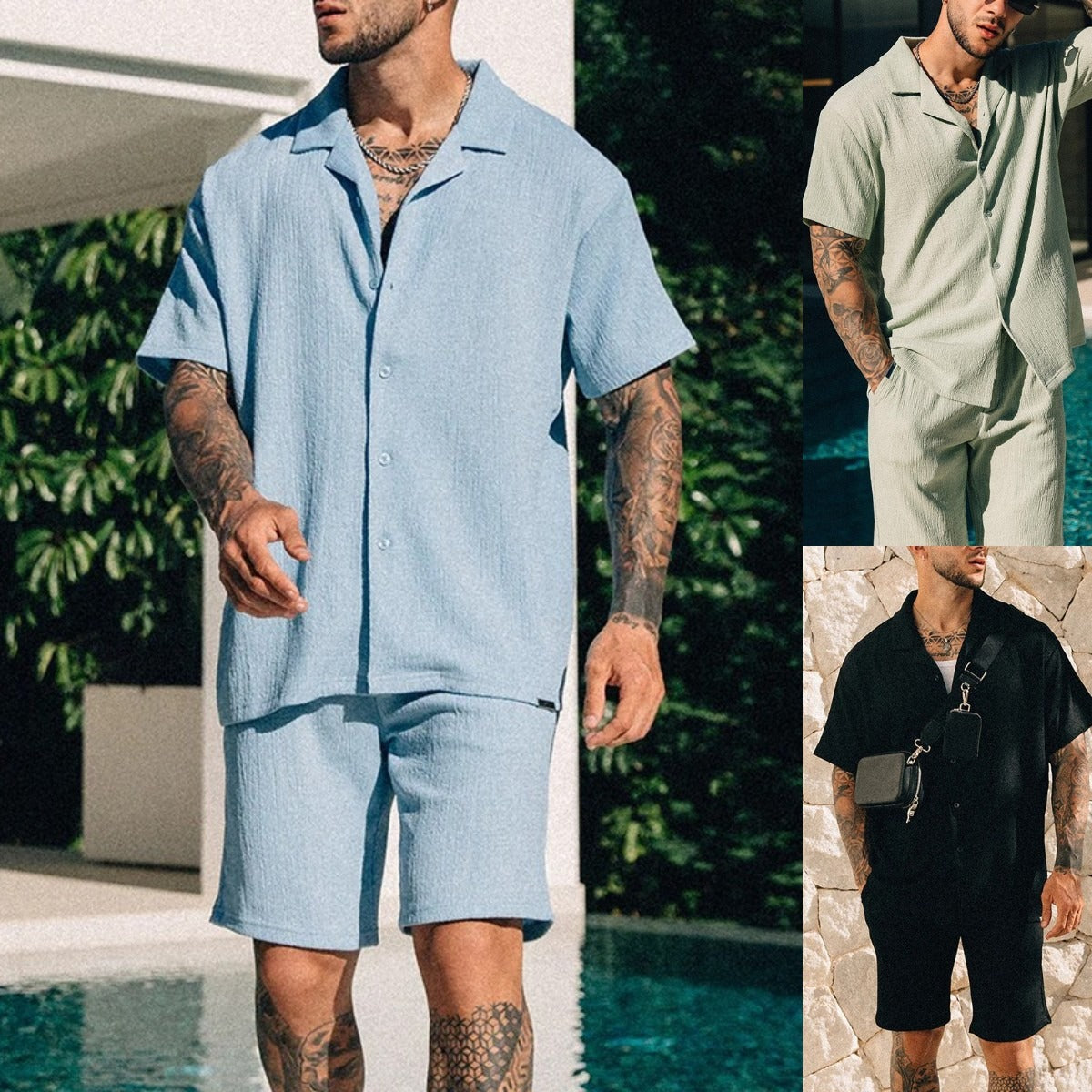 Men's Textured Co-ord Set – Short Sleeve Shirt and Shorts