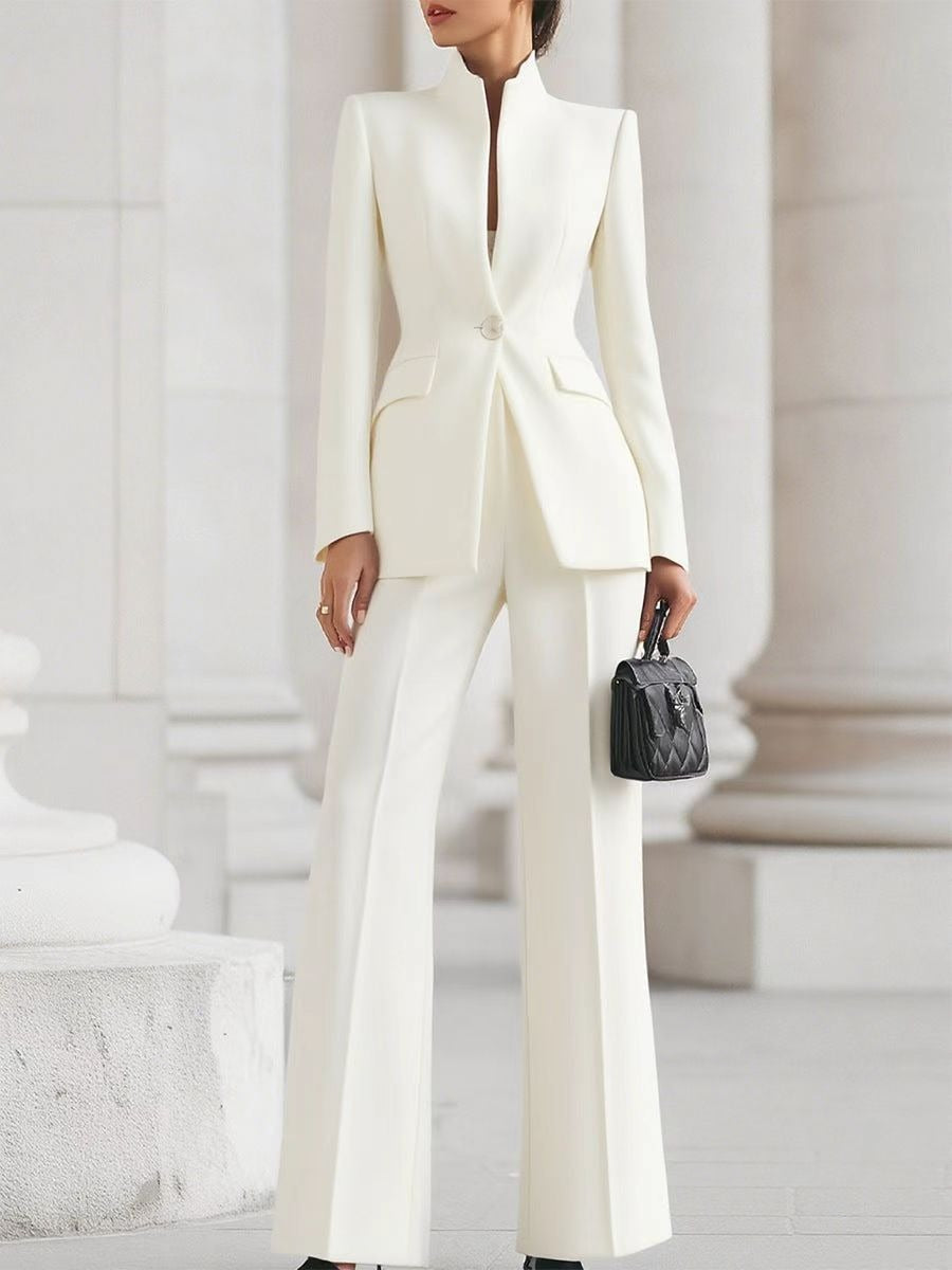 Women's Two-Piece Pant Suit – Single-Button Tailored Blazer