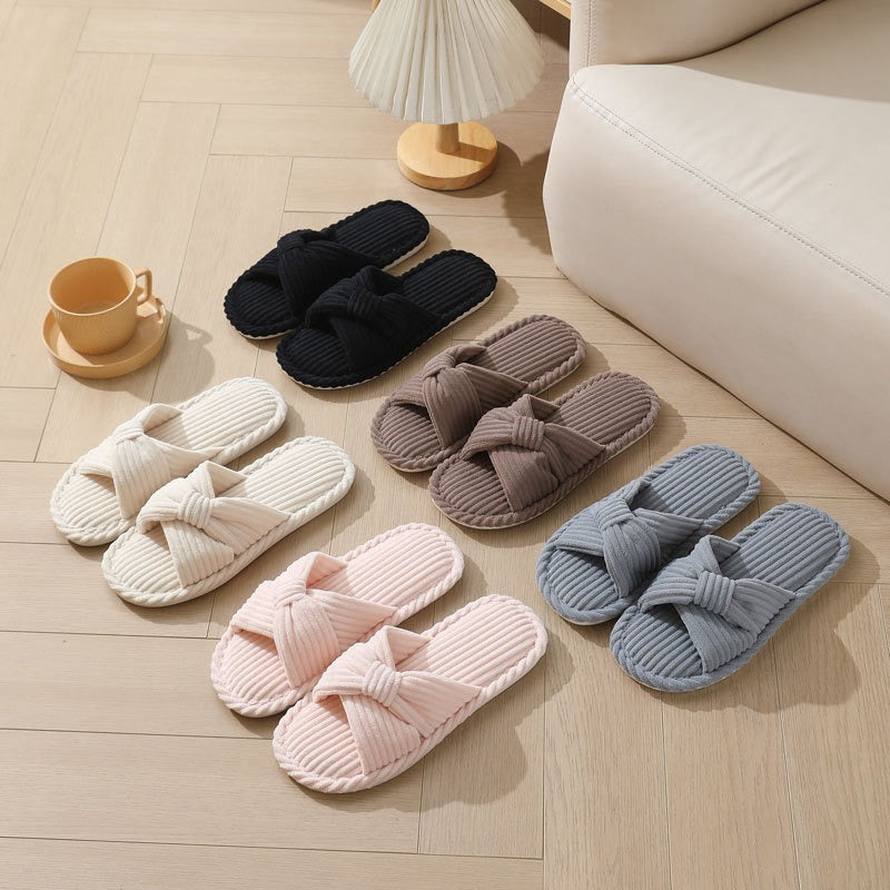 Unisex Plush Slippers – Crossover Strap Design