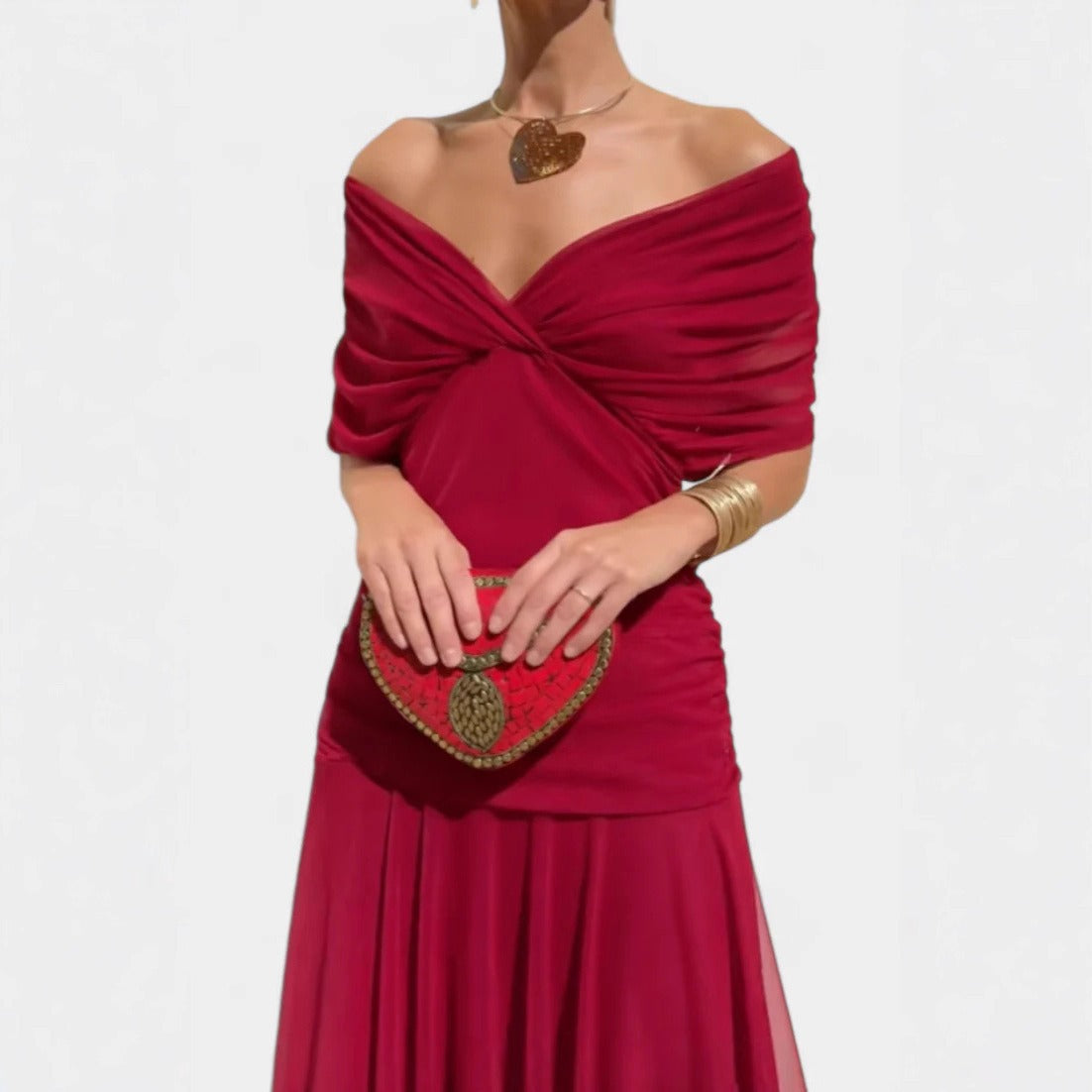 Women's Chiffon Maxi Dress – Printed V-Neck Short Sleeve
