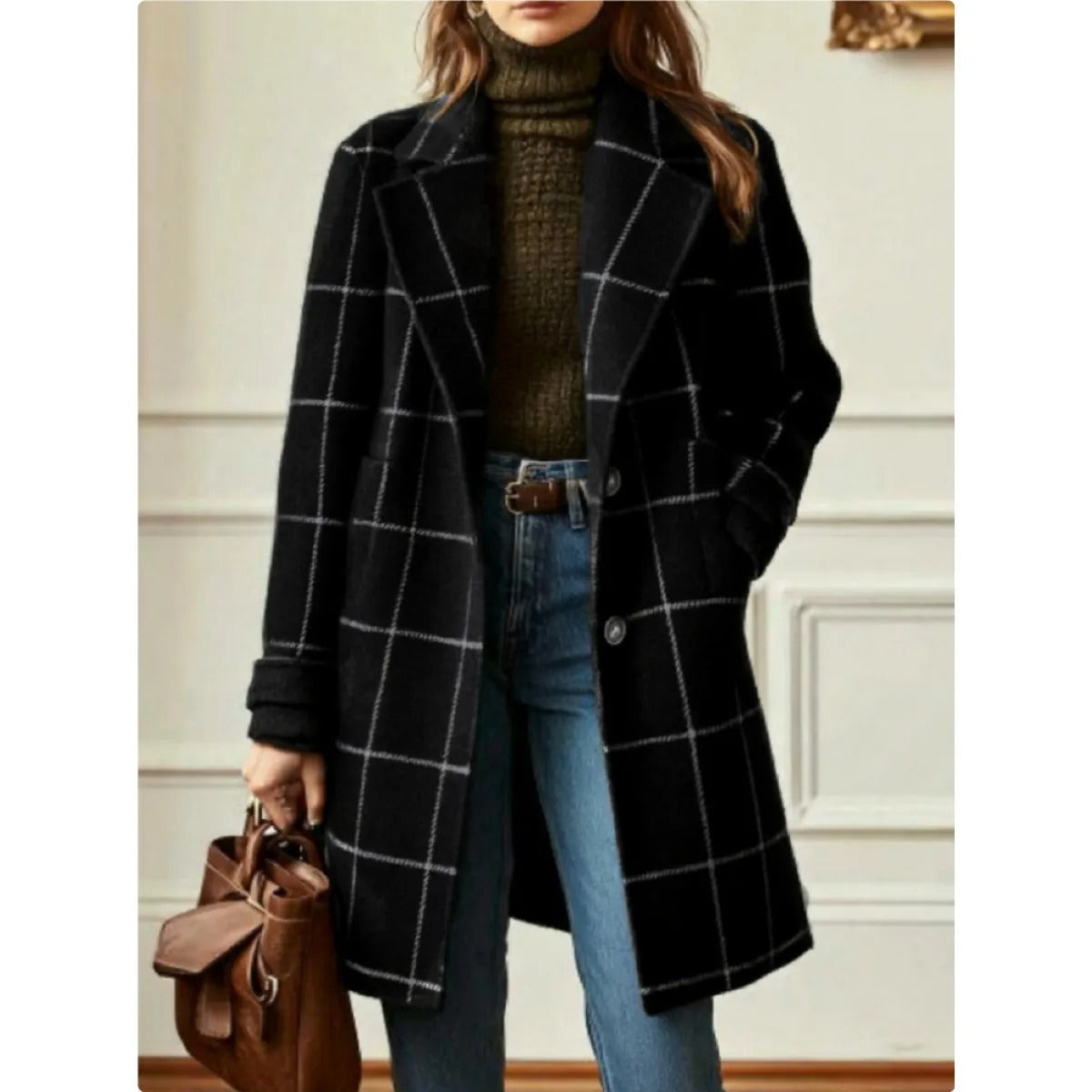 Women's Plaid Coat – Relaxed Fit with Lapels