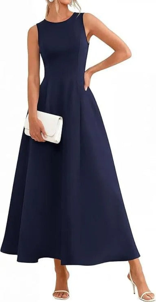 Women's Sleeveless Maxi Dress – Fitted High-Waist Flare
