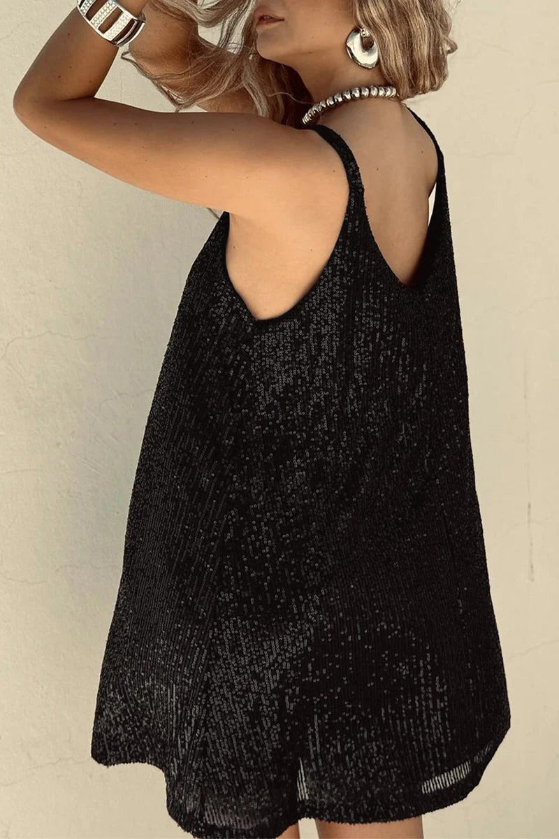 Women's Sequin Mini Dress – Plunging V-Back Bodycon