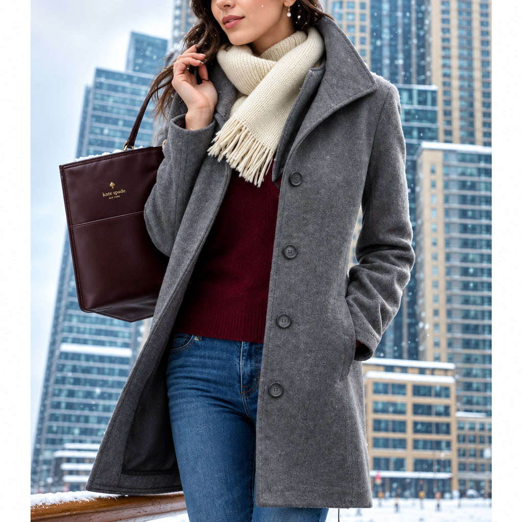 Women's Midi Coat – Slim Fit Notch Collar