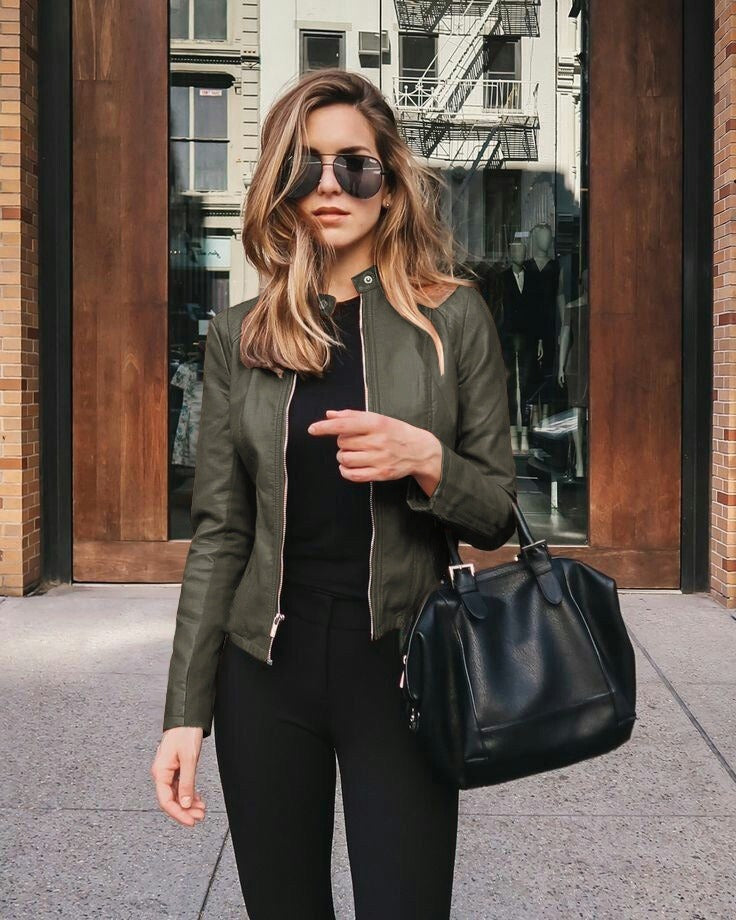 Women's Vegan Leather Jacket – Fitted Zip-Front Cut