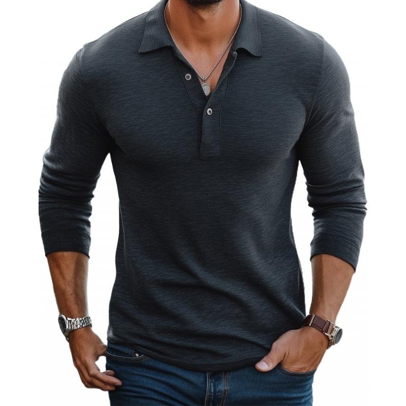 Men's Long Sleeve Polo Shirt – Slim Satin-Finish Knit