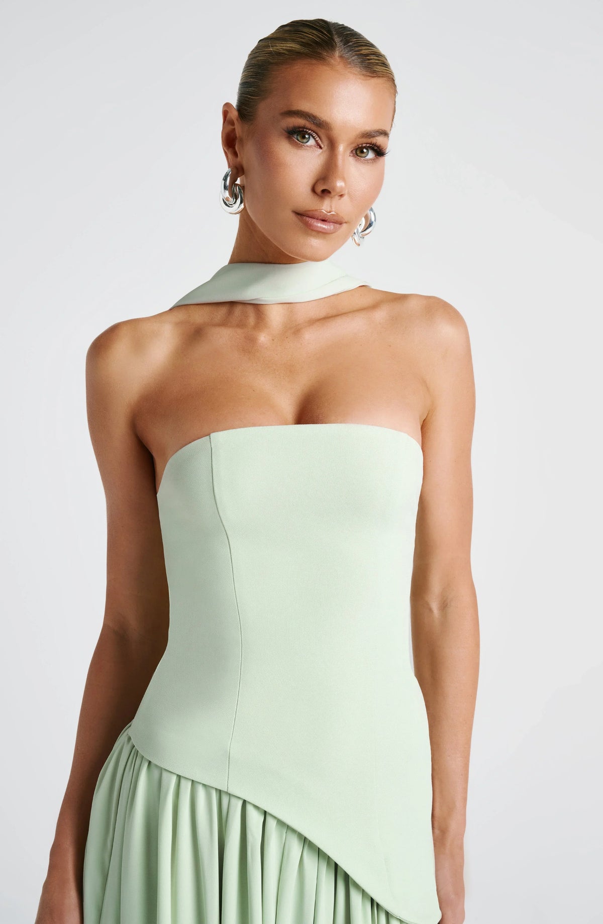 Women's Corset Maxi Dress – Back Scarf & High Slit