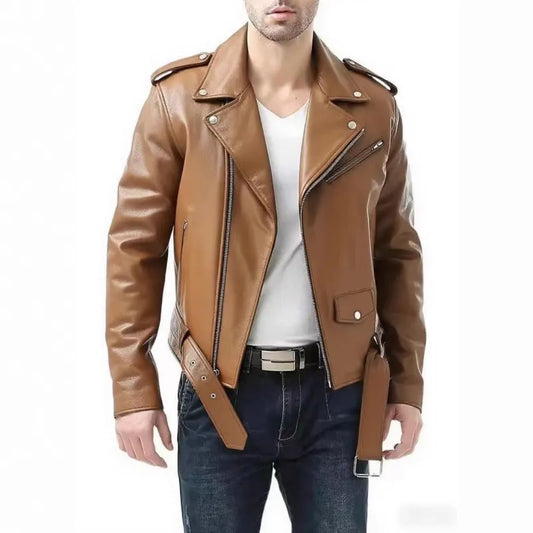 Men's Faux Leather Biker Jacket – Relaxed Bellows Pockets