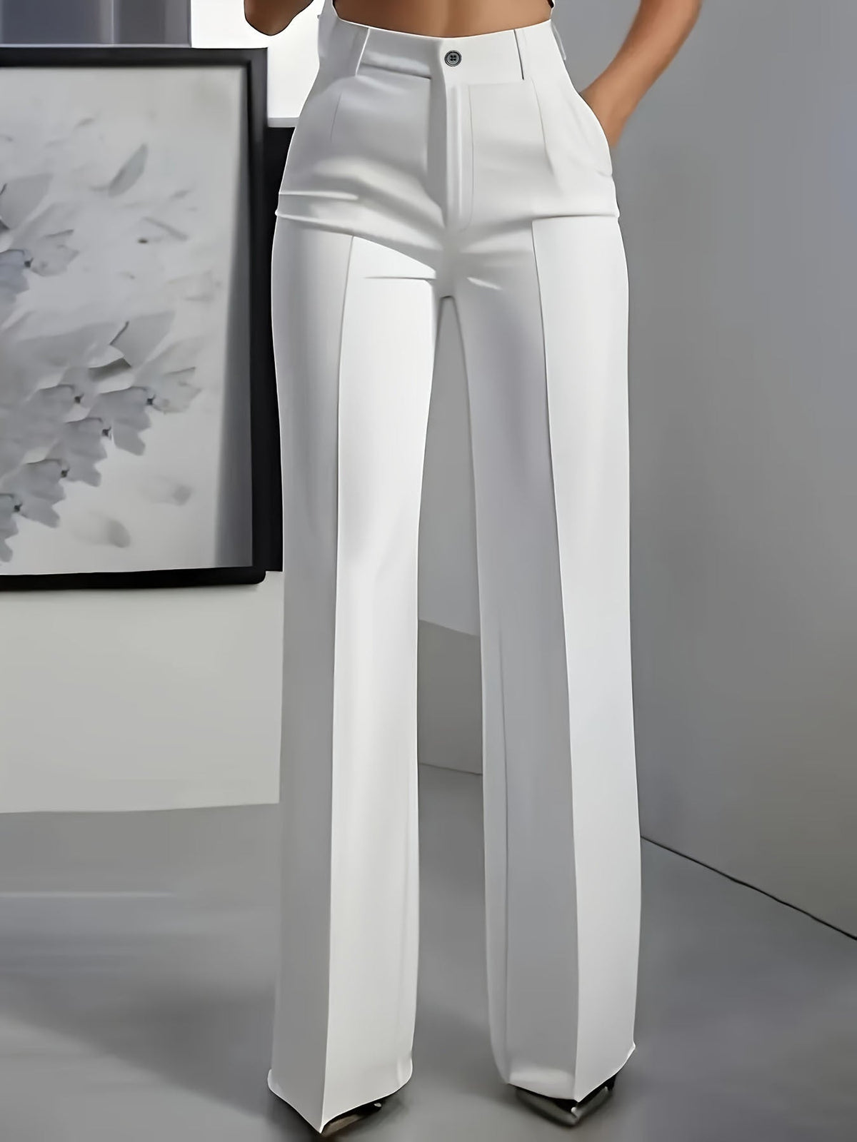 Women's Wide-Leg Tailored Pants – High-Rise Structured Fit
