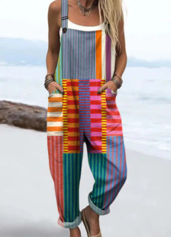 Women's Printed Woven Jumpsuit – Square Neck Tapered Leg
