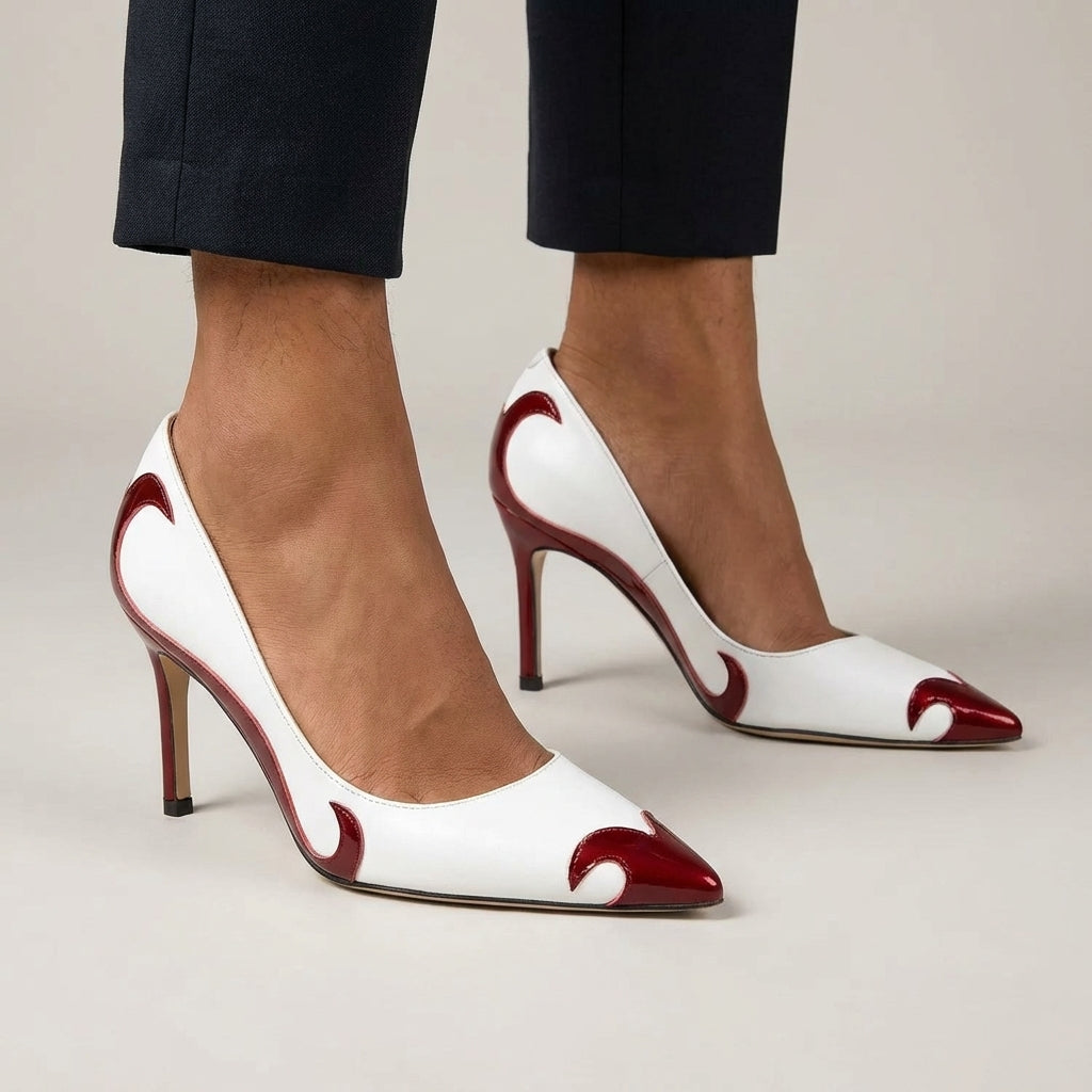 Women's Pointed Toe Heels – Contrast Detail Leather
