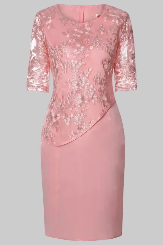 Women's Embroidered Midi Dress – Sheer Lace Sleeves