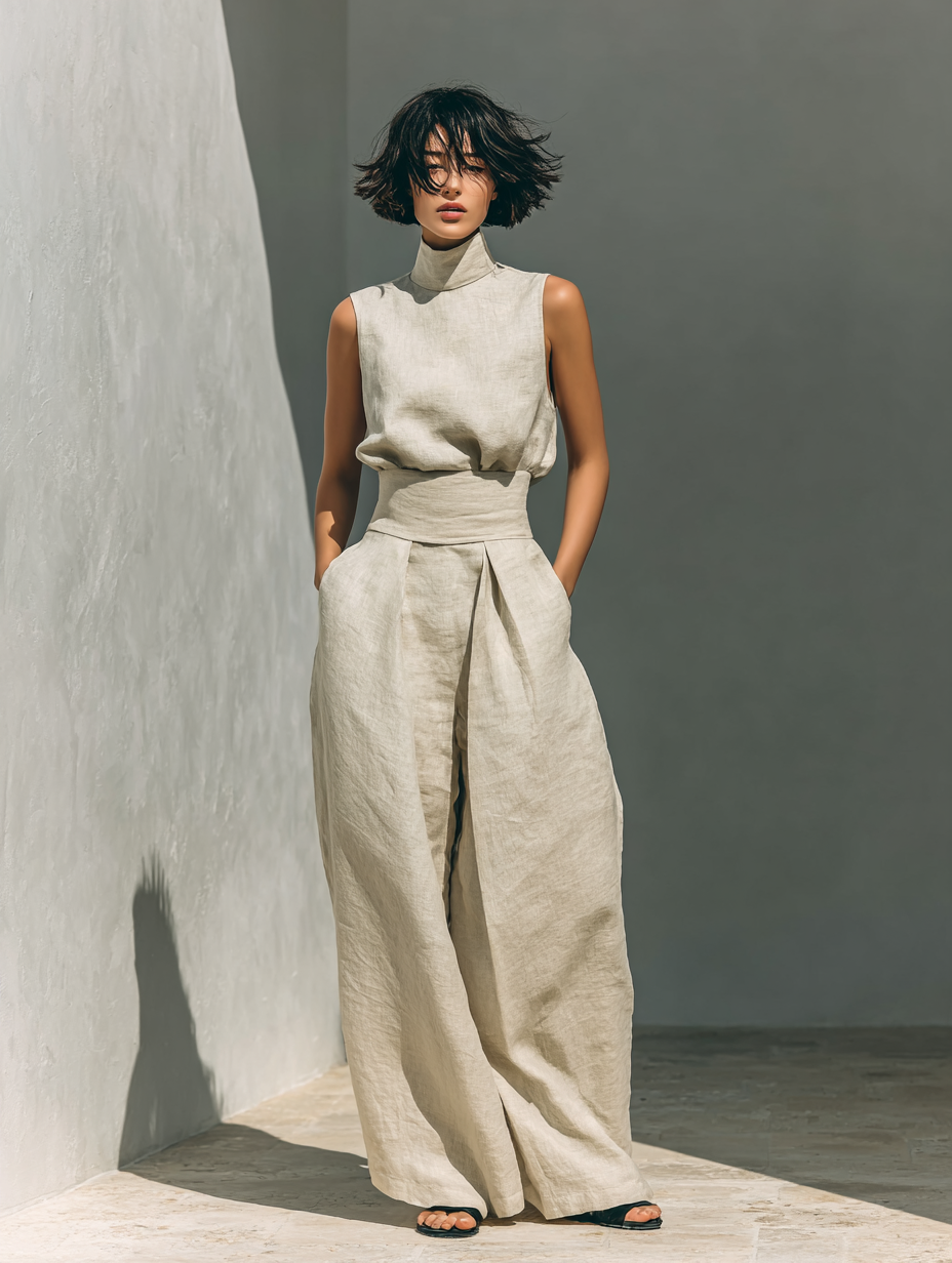 Women's Sleeveless Wide-Leg Pant Set – High-Neck Top