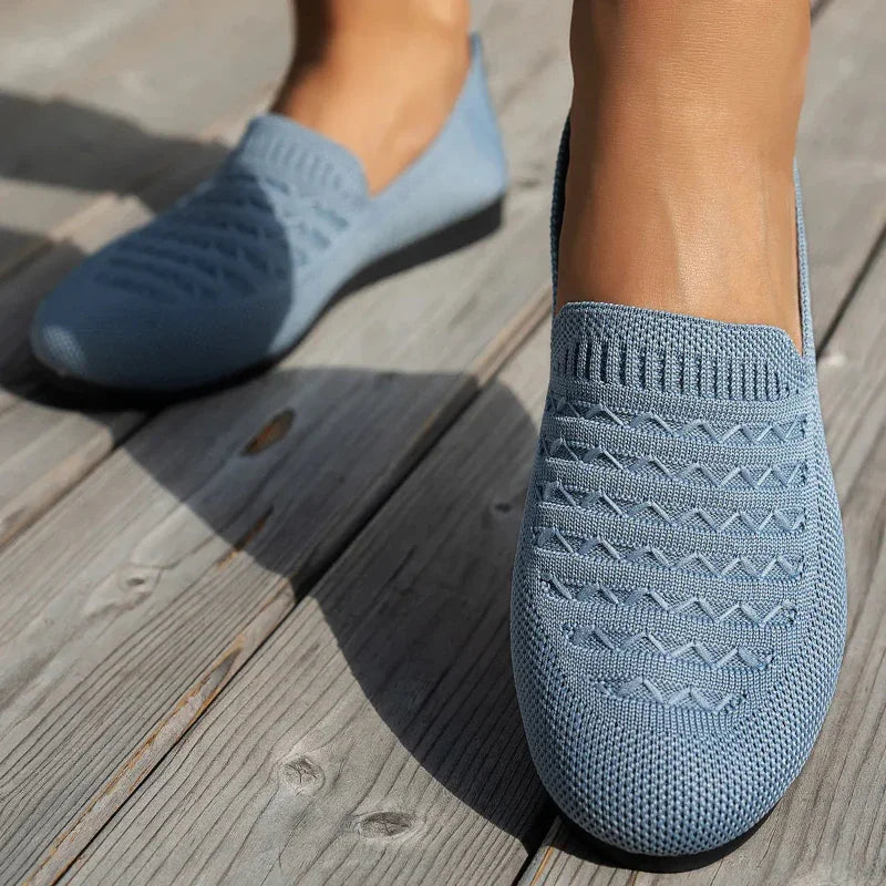 Women's Knit Slip-On Loafers – Round Toe Flat Sole