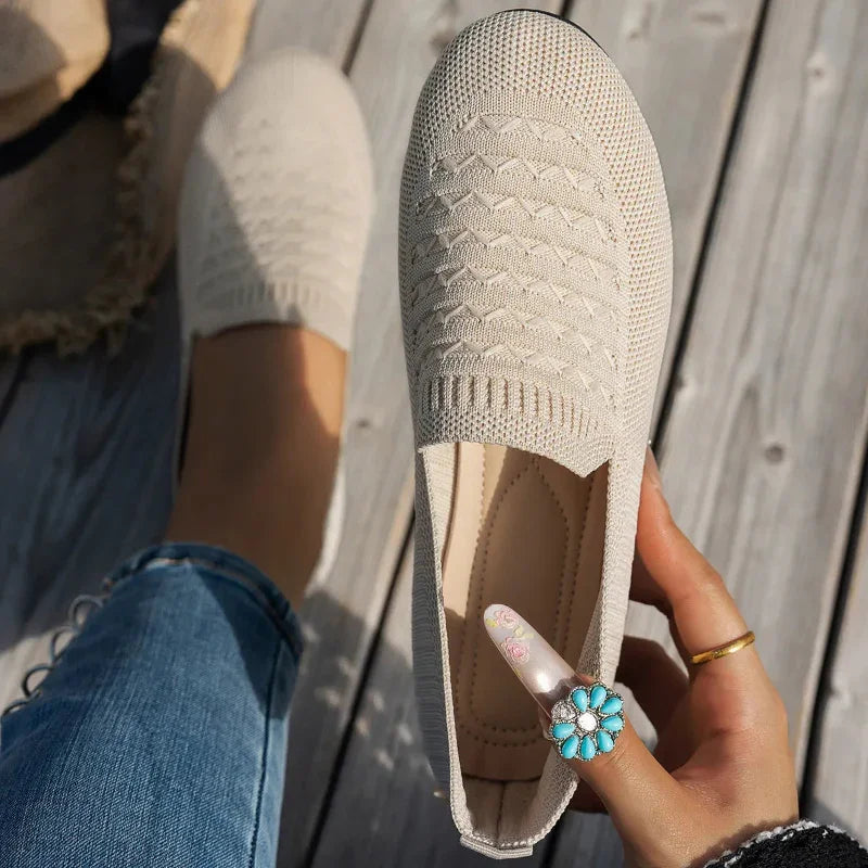 Women's Knit Slip-On Loafers – Round Toe Flat Sole