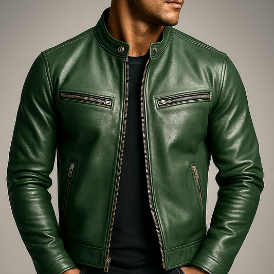 Men's Leather Jacket – Stand Collar Zip Front
