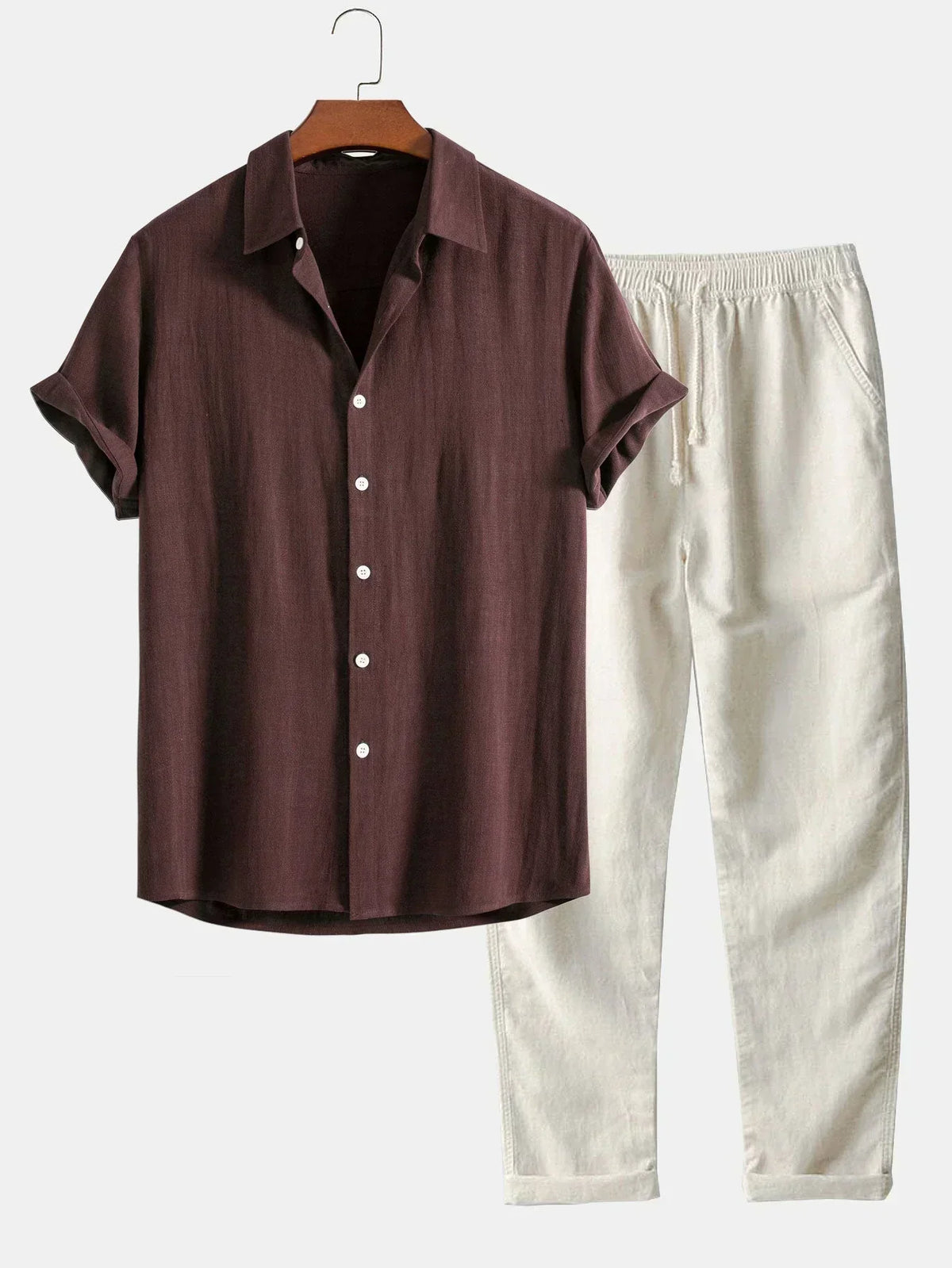 Men's Linen Two-Piece Set – Short Sleeve Drawstring