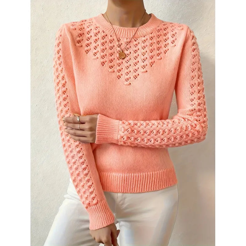 Women's Knit Crew Neck Sweater – Open-Knit Slim Fit