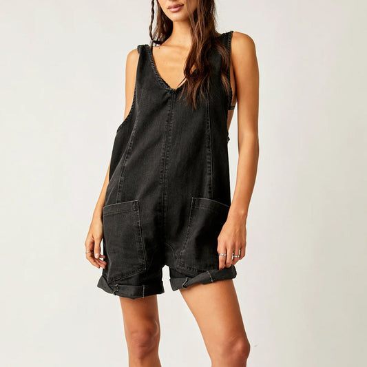 Women's Denim Romper – Oversized Sleeveless Fit