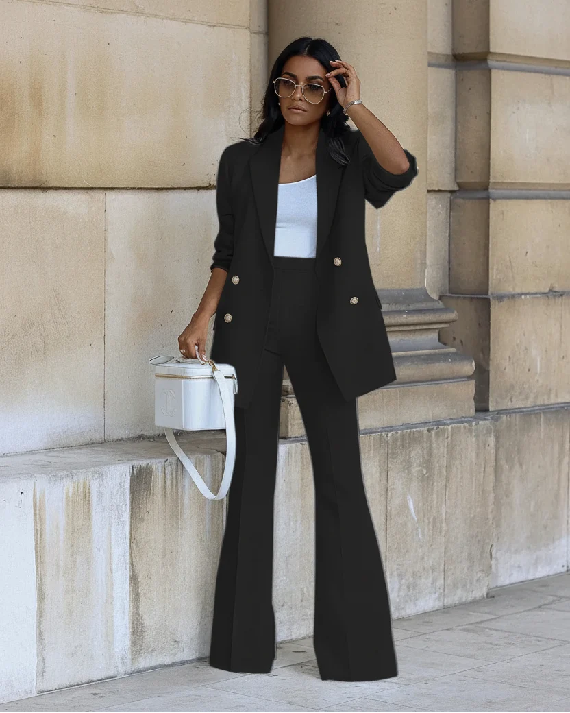 Women's Wide-Leg Pant Suit Set – Tailored Two-Piece