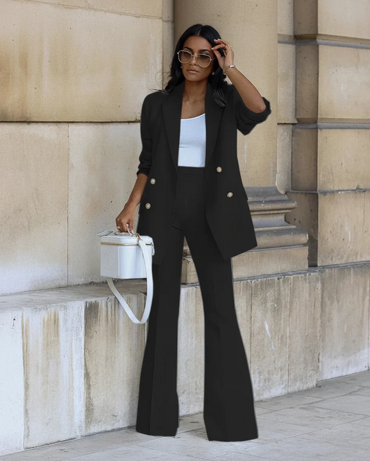 Women's Wide-Leg Pant Suit Set – Tailored Two-Piece