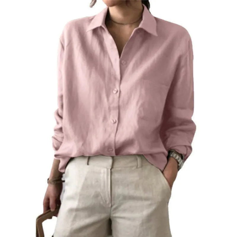 Women's Cropped Linen Shirt – Oversized Long Sleeve