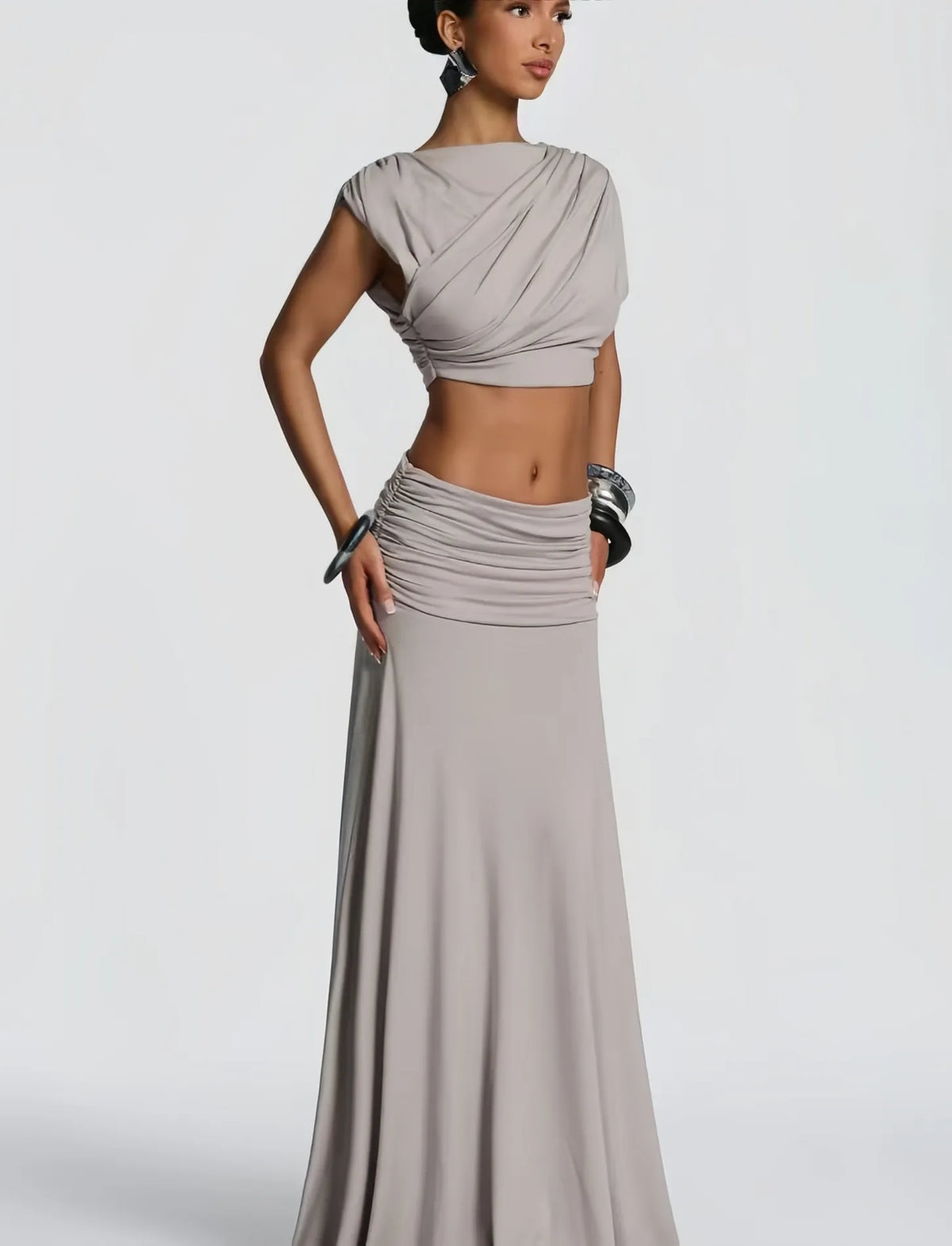 Women's Crop Top and Maxi Skirt Set – Fluid Stretch Fabric