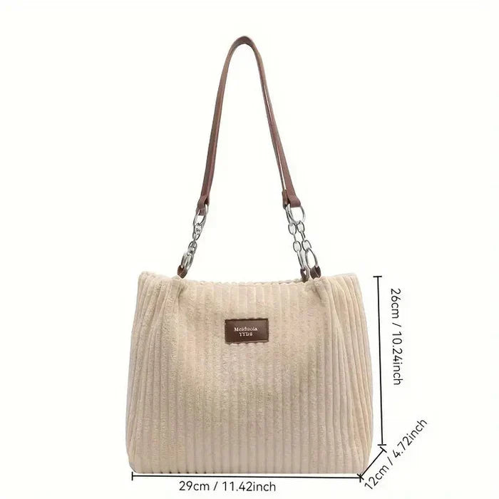 Women's Corduroy Tote Bag – Structured Zip-Top Shape