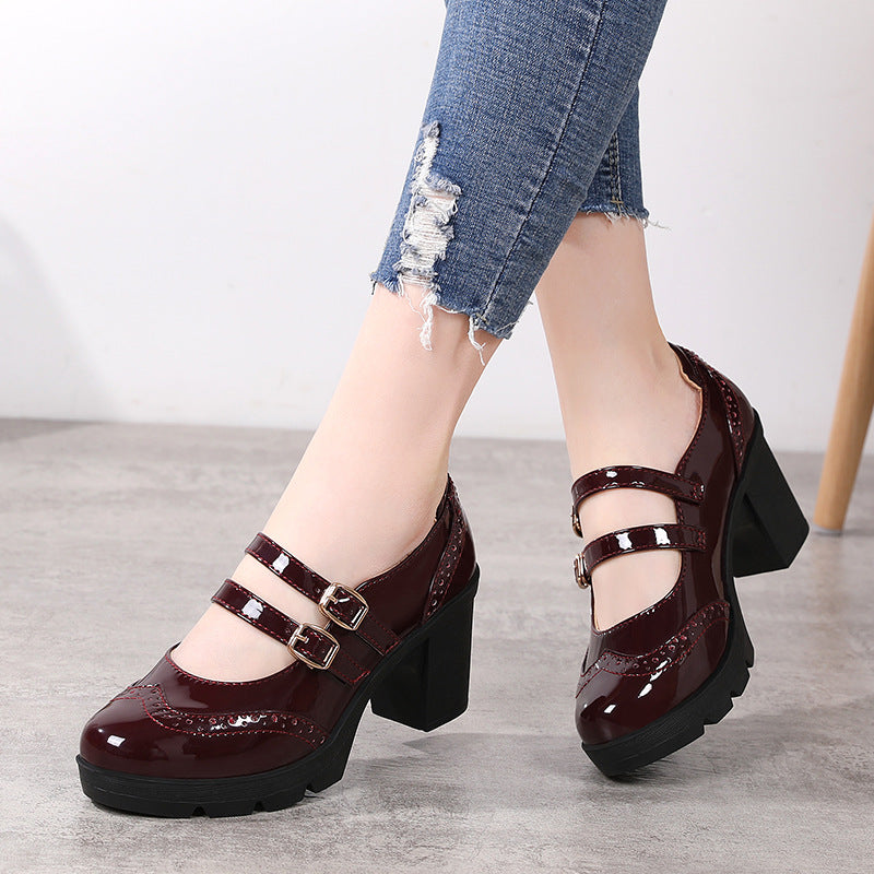 Women's Platform Mary Jane Heels – Double Buckle Block Heel