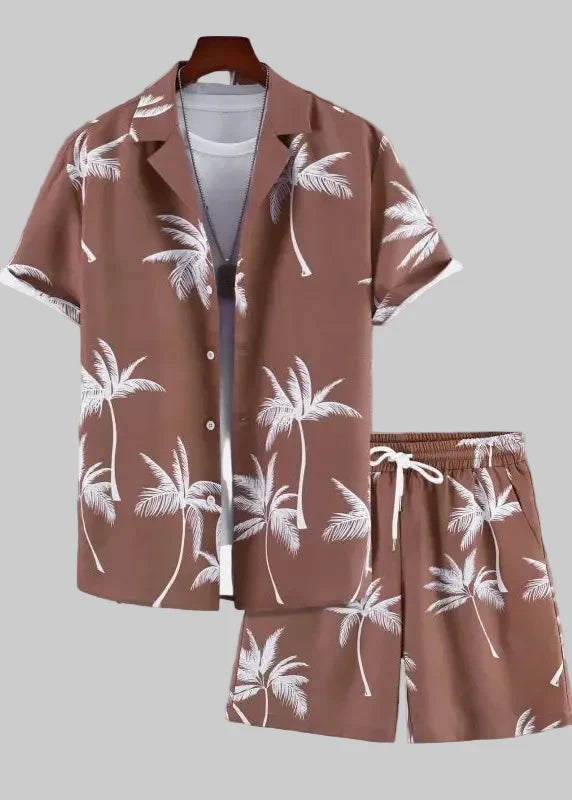 Men's Two-Piece Shirt and Shorts Set – Palm Print