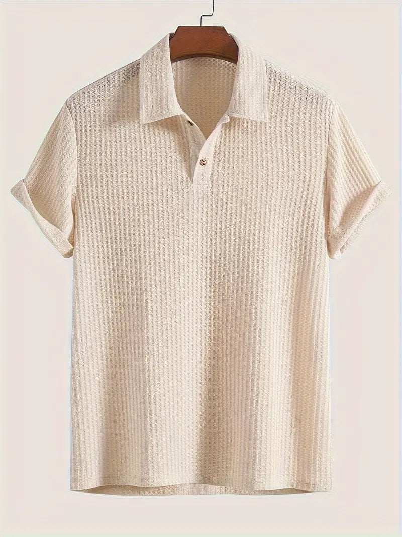 Men's Waffle Knit Polo Shirt – Relaxed Short Sleeve
