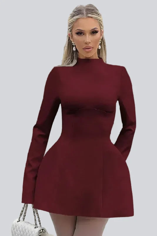 Women's Long Sleeve A-Line Mini Dress – Open Back Detail