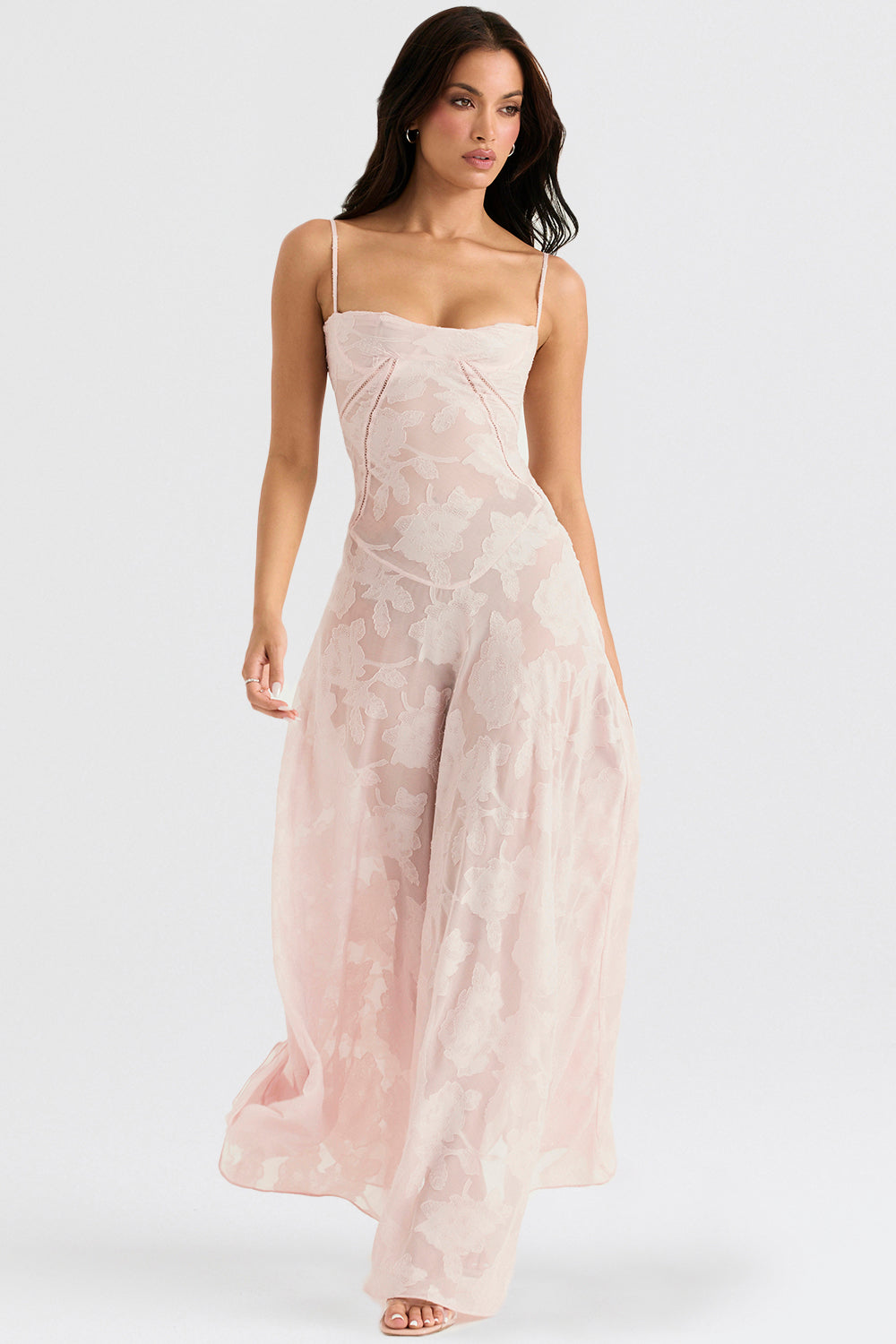 Women's Strappy Maxi Dress – Embroidered Flared Hem
