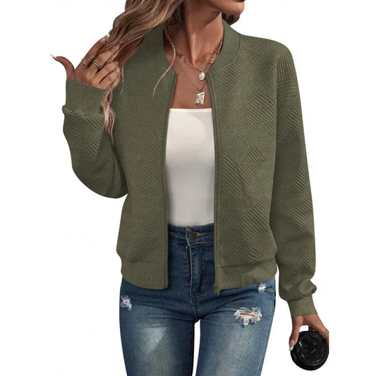 Women's Baseball-Collar Blazer – Relaxed Zip-Front Fit