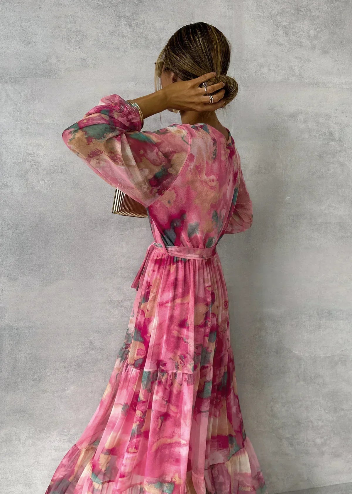 Women's Floral Chiffon Wrap Maxi Dress – Tiered Ruffle Skirt